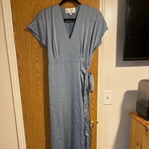 Azazie blue wrap dress